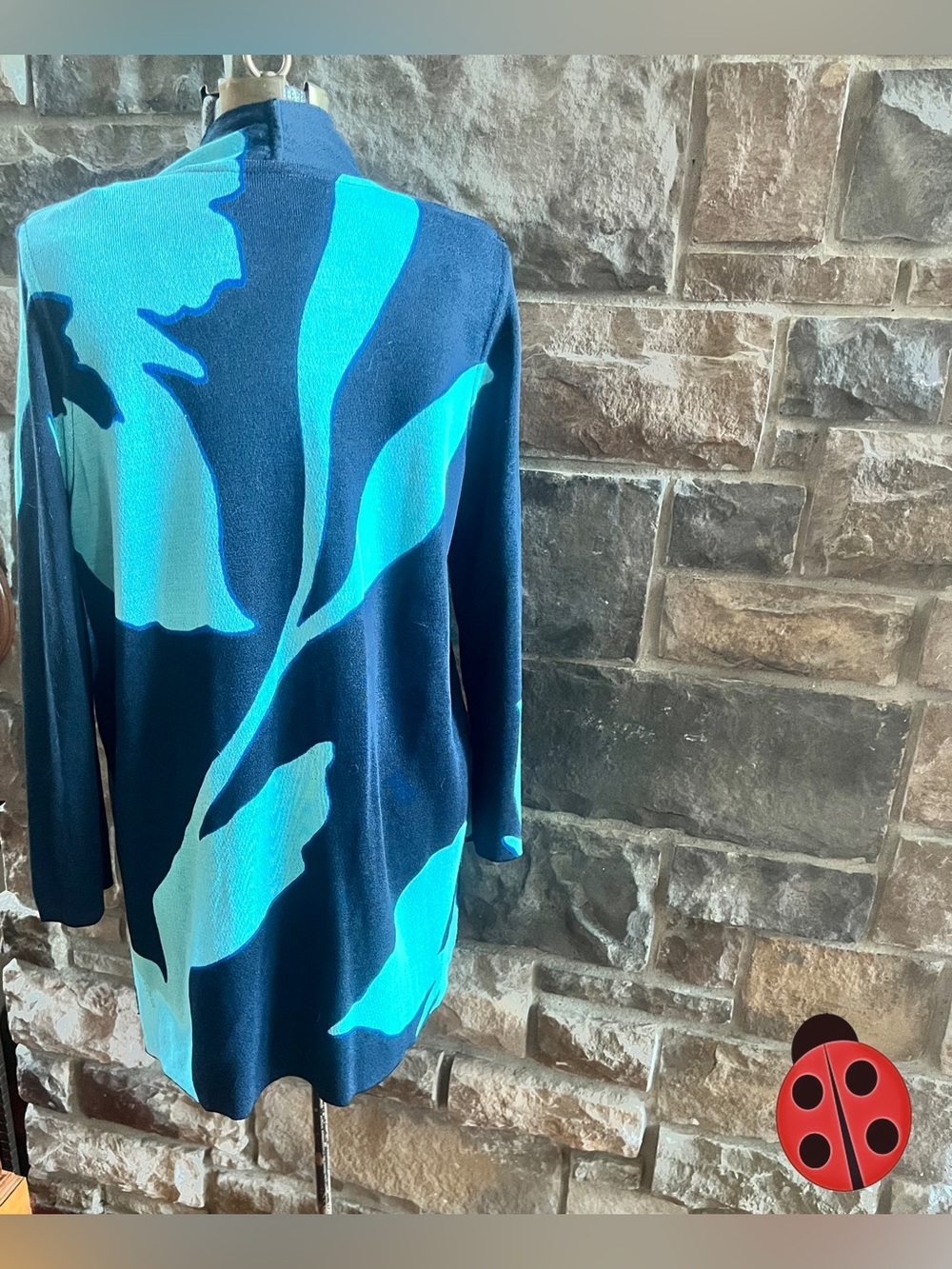 Chico's Open-Front Floral Cardigan - Turquoise & Navy - Picture 2 of 4
